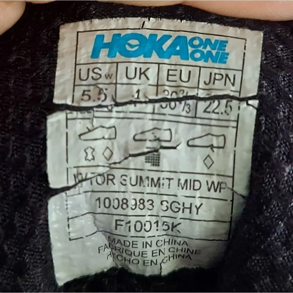Hoka One One Women Tor Summit Mid WP Gray Hiking Boot Size 5.5